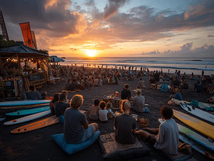 Batu Bolong Beach for kids 2026 – A family relaxes at a beach cafe with their trusted assistant.