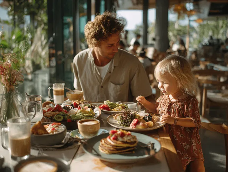 Cafe Safety in Indonesia 2026 – Professional childcare provider monitoring toddlers near busy aisles