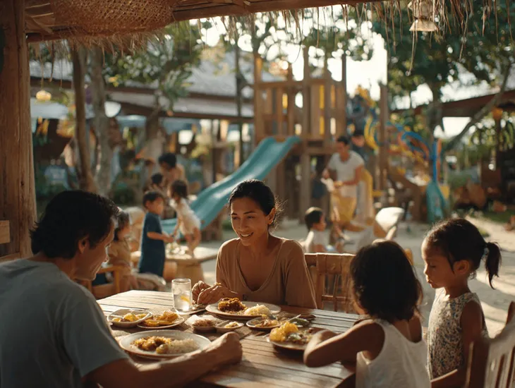 Indoor play lounge in Canggu 2026 – Caregiver assisting a toddler inside an indoor play area safely.