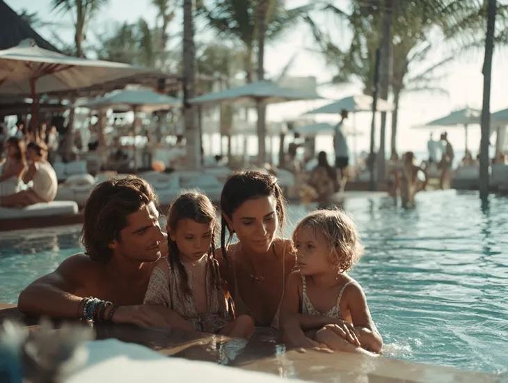 Atlas Beach Fest in Canggu 2026 – A professional babysitter actively supervising children near a pool.