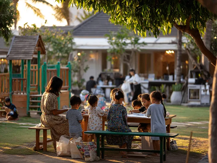 Babysitter in Canggu 2026 – A careful caregiver helping a young child navigate a climbing structure.
