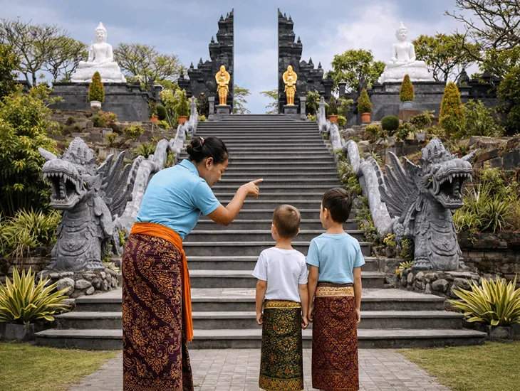 Mini Borobudur in North Bali 2026 - Age-appropriate cultural learning, guided family exploration, and respectful monastery visits for children