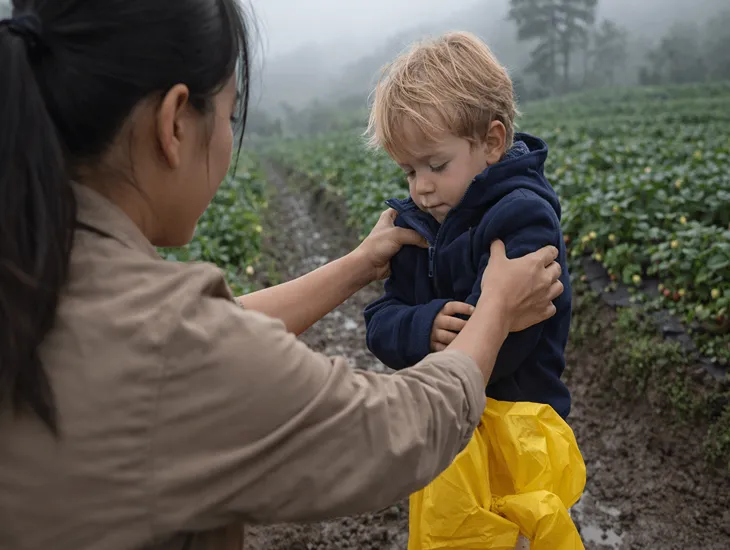 Bedugul Weather Preparation 2026 – A Sitter in Bali preparing jackets and gear for children during a misty morning.