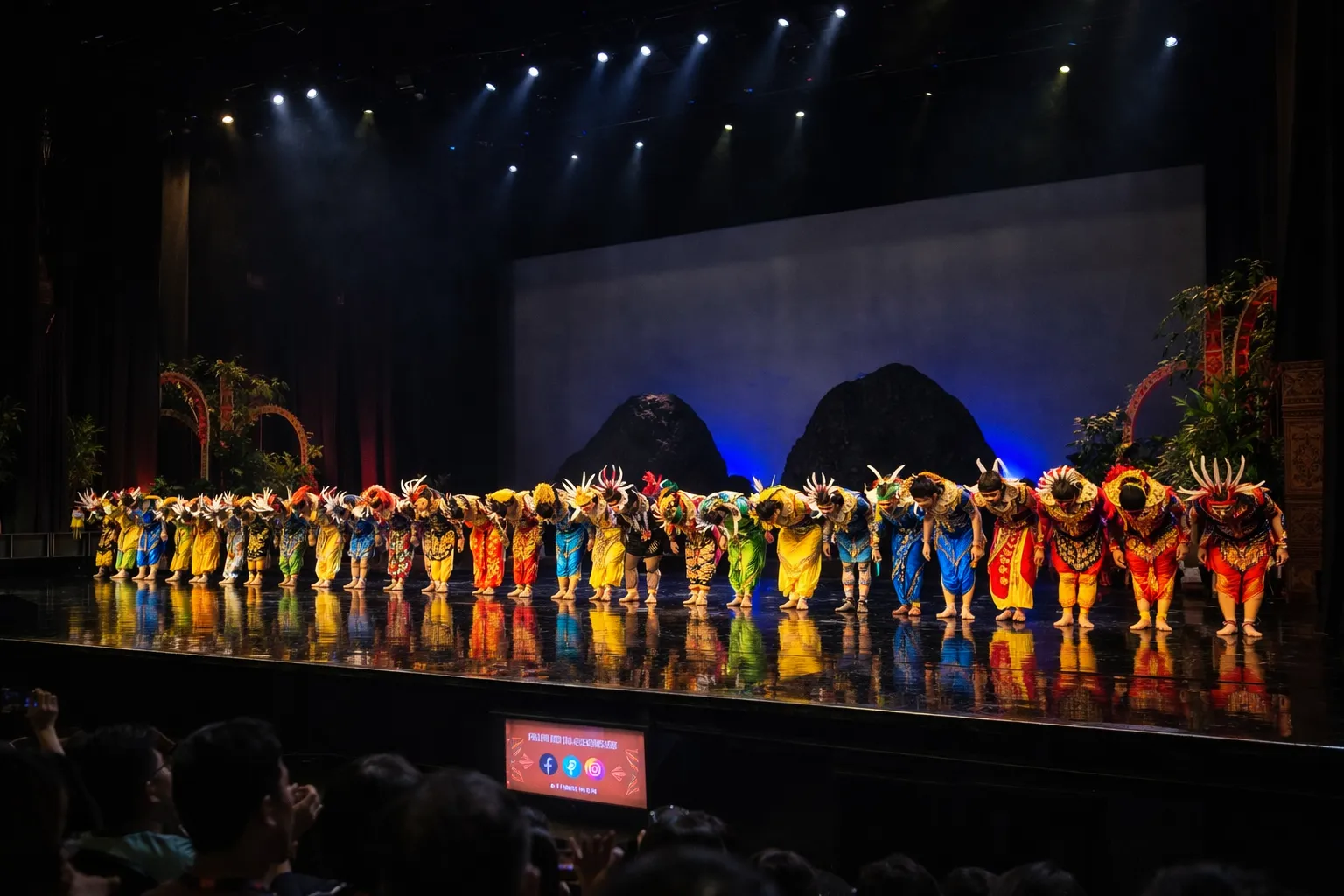 Devdan Show in Bali 2026 – Final stage ensemble, curtain call atmosphere, and orderly family exit in Nusa Dua theatre