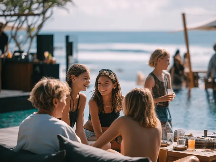 Roosterfish Beach Club 2026 – Family poolside safety, foam party supervision for teens, and kids corner activities in southern Indonesia