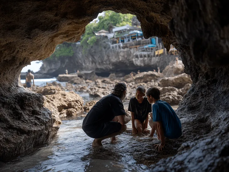 Suluban Beach 2026 – Expert supervision for teenagers exploring slippery cave floors and limestone arches in Uluwatu
