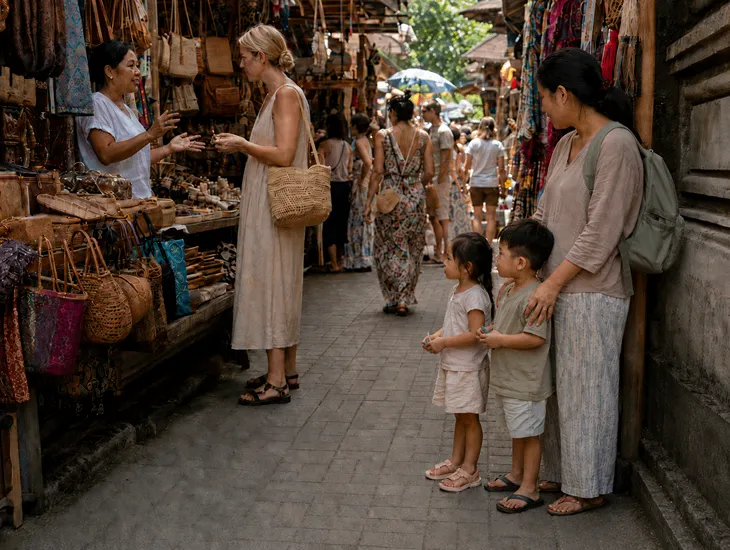 Ubud Art Market Safety 2026 – Professional sitter supervision for children during shopping in Ubud