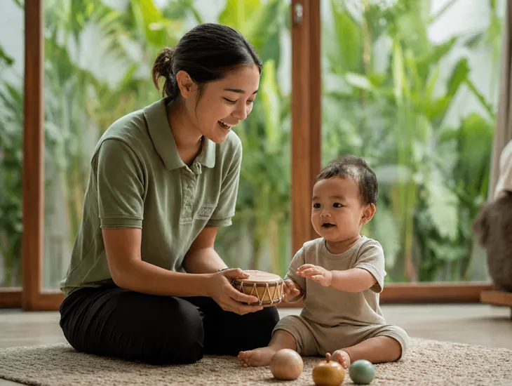 Infant Cognitive Growth 2026 – Rhythmic drumming, shakers, and early memory building for babies in Bali