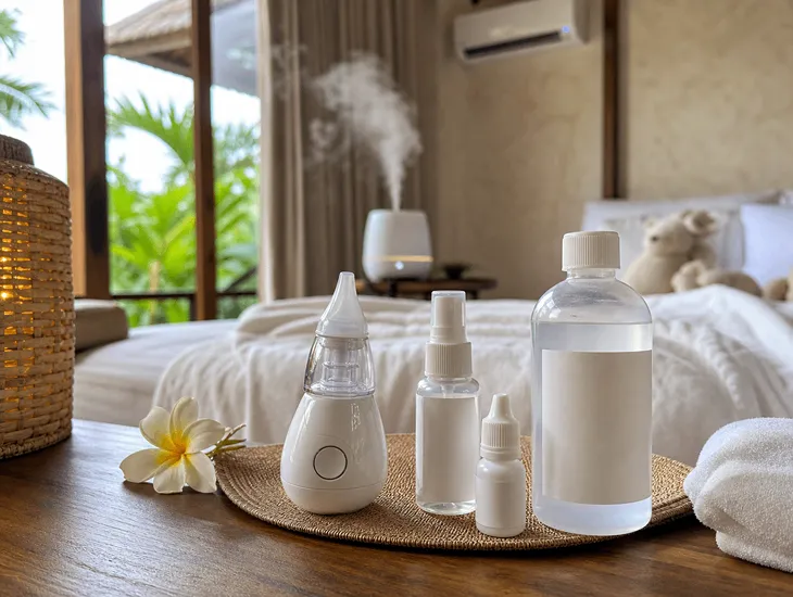Home Medical Equipment in Bali 2026 – nasal aspirators, saline sprays, and caregivers in Bali protecting children’s breathing in hot, humid weather
