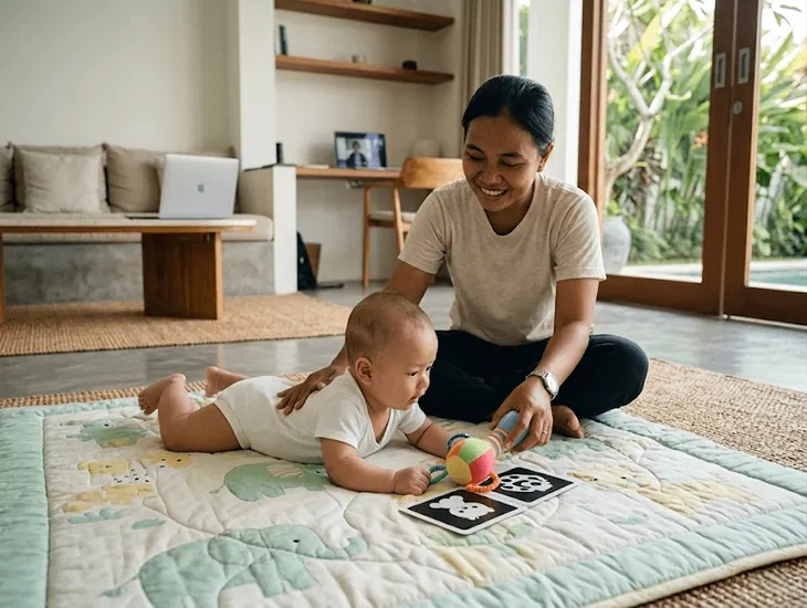 Developmental Activities in Bali 2026 – Supervised belly play, motor skill exercises, and sensory activities for expatriate infants