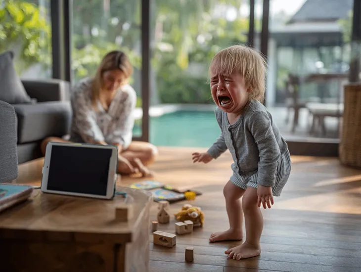 Handling Toddler Tantrums 2026 – Caregiver redirecting a child with an educational book in Bali