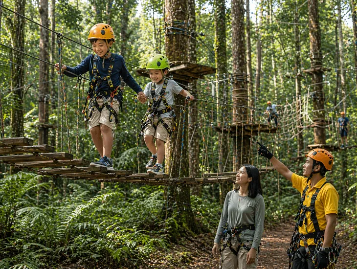 Screen-Free Activities for Kids in Bali 2026 – adventure parks, rope courses, and tree-top challenges with trusted babysitters in Indonesia