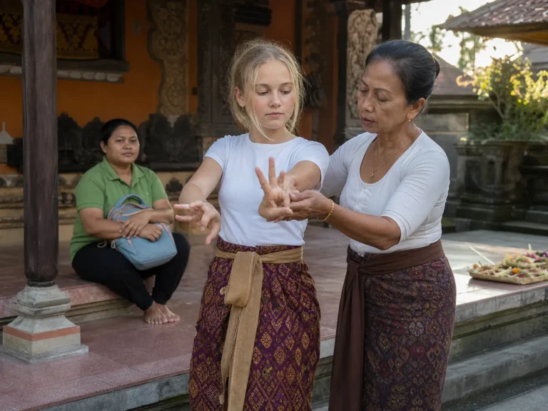 Puspanjali Dance for Teens in Bali 2026 – Professional caregiver guiding a student safely