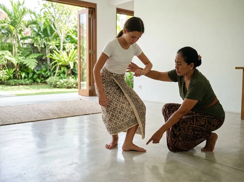 Balinese Dance Course in Bali 2026 – Intricate foot positions during a private home lesson
