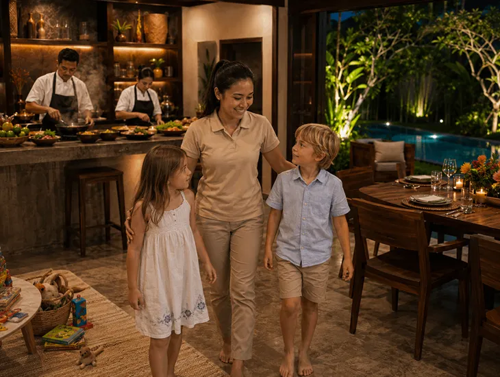 Private Chef For Event in Bali 2026 – Expert babysitter keeping children safe during dinner