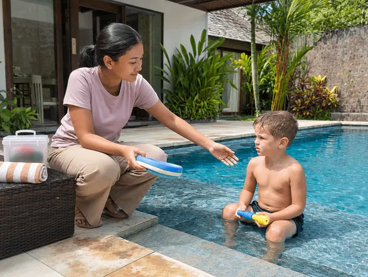 Nanny in Bali 2026 – Vetted assistant providing first aid and pool safety supervision in Indonesia.