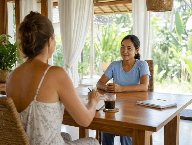 Full-Time Live-In Babysitter in Bali 2026 – Local caregiver preparing healthy organic meals safely