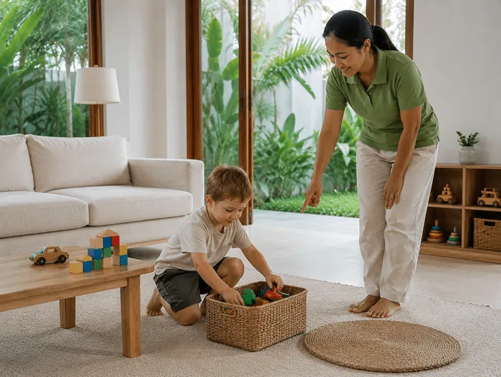 School Readiness Skills 2026 – Child packing toys independently with caregiver support