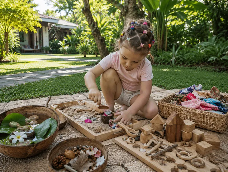 Early Childhood Development 2026 – Toddler playing with open-ended sensory materials in the garden
