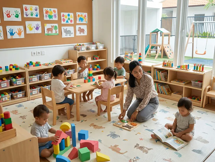 Daycare Centers in Indonesia 2026 – Young children playing safely in a structured learning space