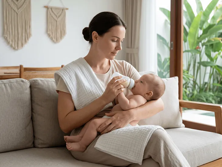 Preventive Feeding Techniques 2026 – Babysitter in Bali using paced feeding with a calm infant