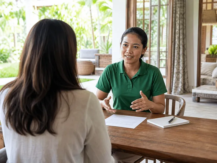 Popular Unisex Baby Names 2026 – Babysitter in Bali reviewing inclusive childcare certification documents