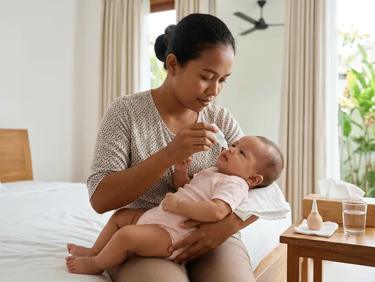 Helping Your Congested Baby 2026 – Babysitter in Indonesia administering saline drops safely