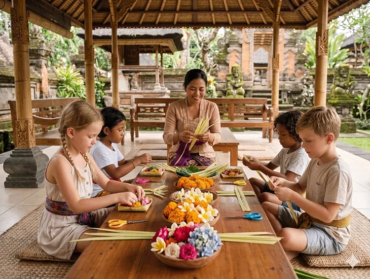 Summer Activities for Kids in Bali 2026 – Children participating in a traditional craft workshop securely