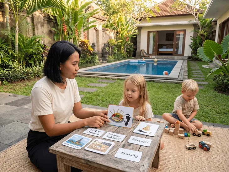 Bali Babysitter Activities 2026 – Educational games, pool safety supervision, and creative play for expat children