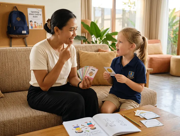 Culturally Aware Kids in Bali 2026 – Professional babysitter teaching a child local Indonesian phrases