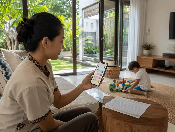 Essential Sitter Preparation Tips 2026 – Caregiver checking a shared digital family schedule app