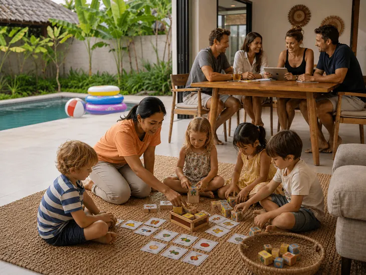Indonesia Childcare Standards 2026 – Professional caregiver assisting children with safety in Bali