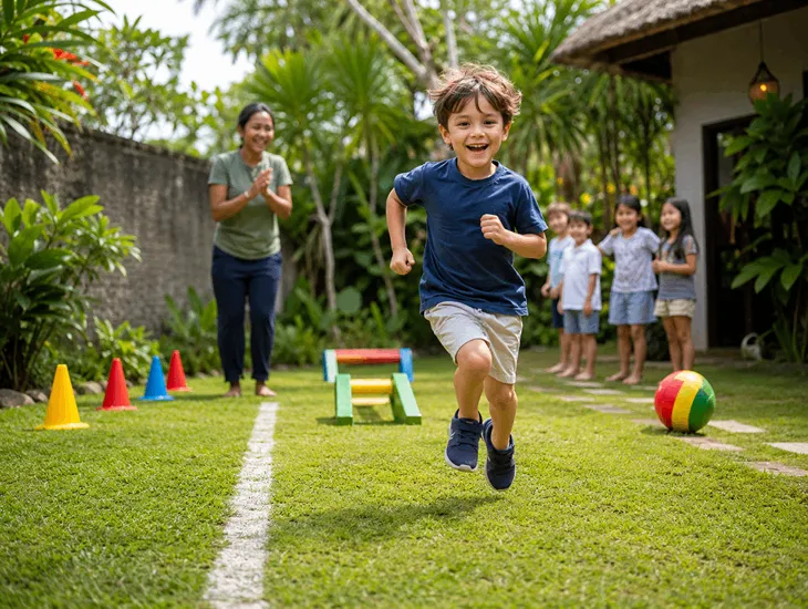 Kindergarten Readiness Assessment in Bali – confident running, hopping, ball play, balance tasks, and comfort with at least 30 minutes of daily outdoor activity.