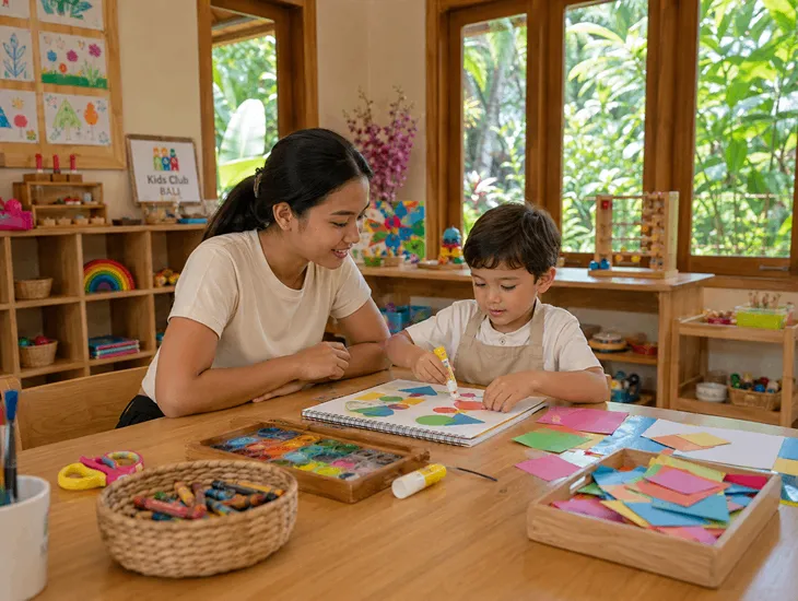 Destination Babysitters in Bali 2026 – Professional childminder doing art crafts with young boy
