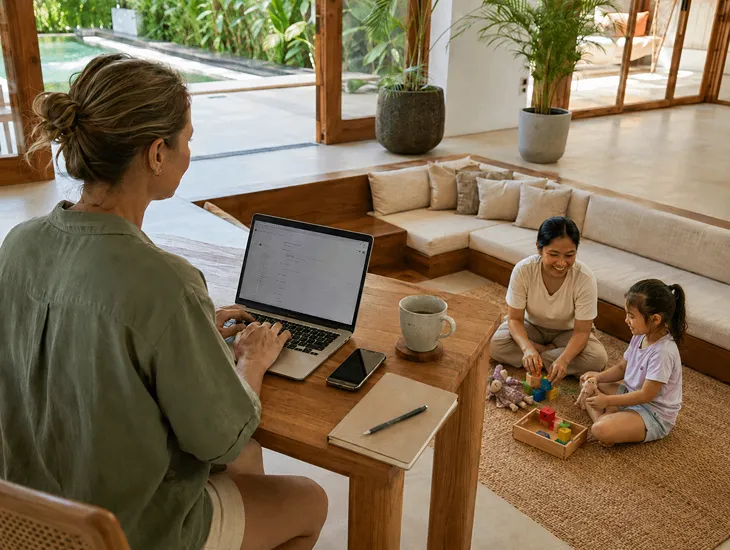 School Holiday Childcare in Bali 2026 – Certified professional engaging toddlers with safe indoor games