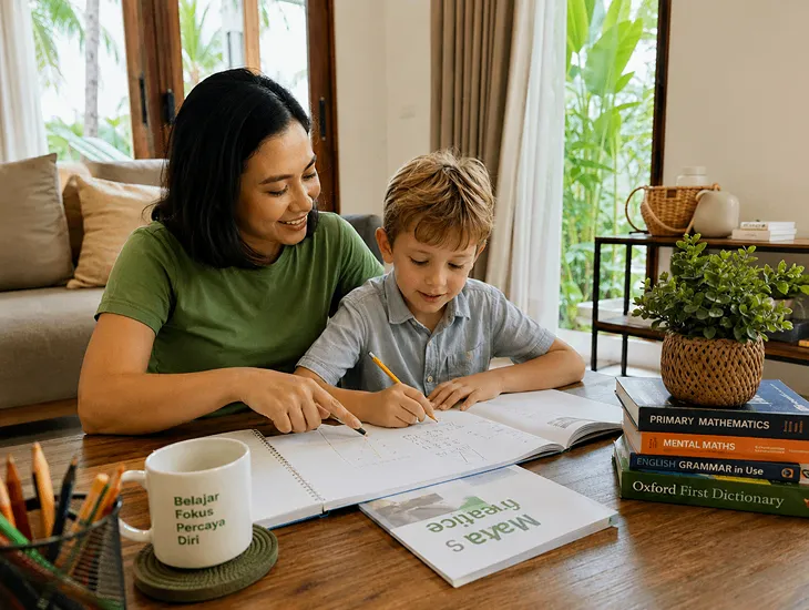 Hiring Tutors for Kids in Bali 2026 – Private educator helping a young student with math homework