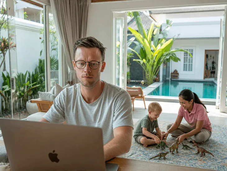 Holiday Childcare in Bali 2026 – Professional babysitter engaging children with educational games in a villa
