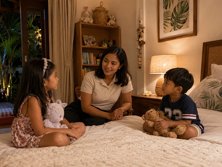Teaching Kids About Gratitude in Bali 2026 – Babysitter in Bali leading a family bedtime gratitude circle