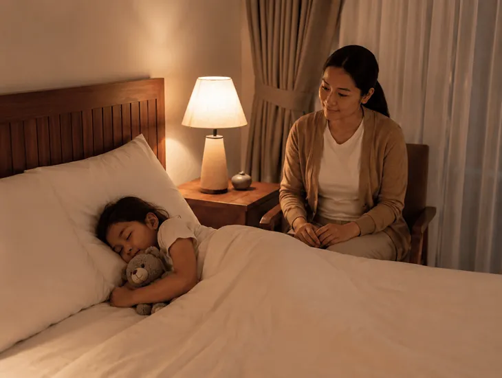 Overnight Babysitter Services in Bali 2026 – Professional caregiver watching child sleep peacefully in villa