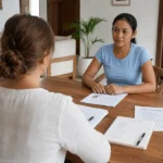 Interviewing Sitter Candidates in Bali 2026 – Expat parent speaking with a professional caregiver