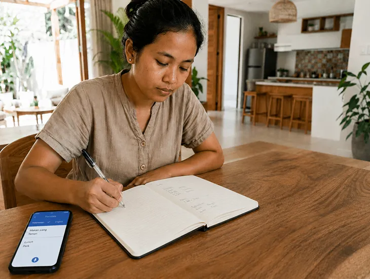 What Sitters Won't Tell Parents 2026 – Caregiver writing daily schedule updates in a logbook